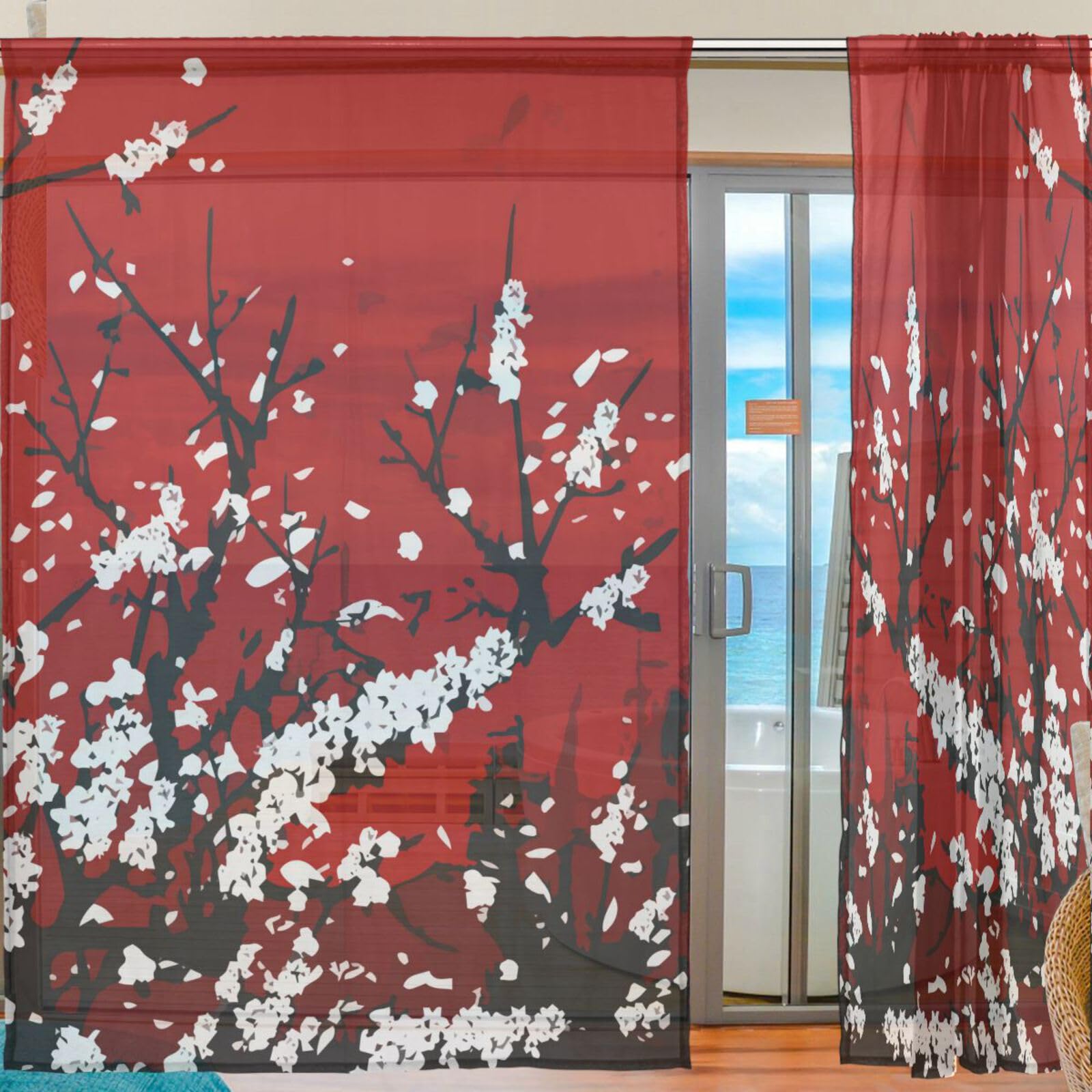 Amazon｜レースカーテン オリエンタル 桜の花 和風 カーテン